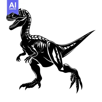 Aset desain premium: Black and White Illustration of a Dinosaur with Sharp Teeth and Claws
