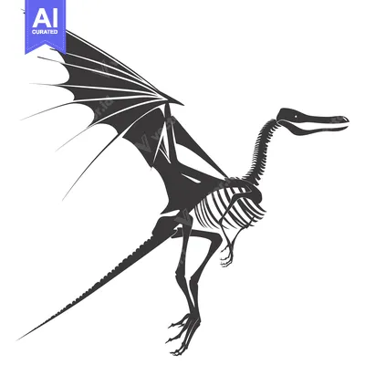Aset desain premium: Skeletal Silhouette of a Flying Dinosaur with Extended Wings