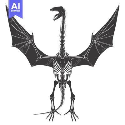 Premium design asset: Skeletal Dragon with Open Mouth and Wings Spread