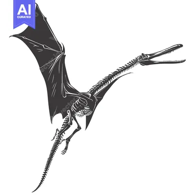 Aset desain premium: Skeletal Illustration of a Pterodactyl in Flight