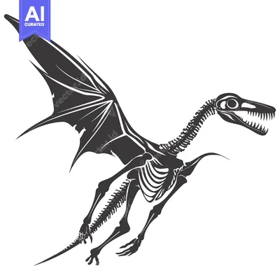 Aset desain premium: Skeletal Dragon in Flight with Wings Outspread
