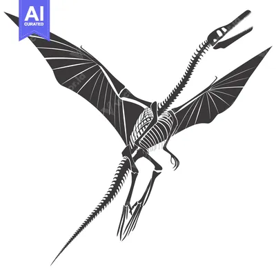 Aset premium populer: A Detailed Skeletal Outline of a Flying Pterodactyl Dinosaur