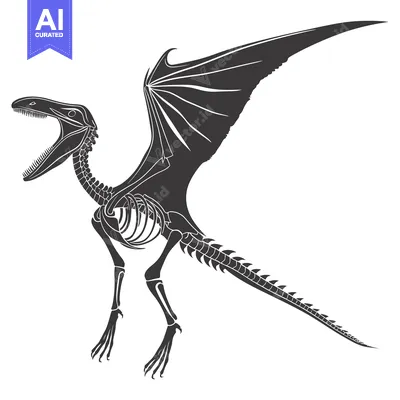 Aset premium populer: Skeletal Illustration of a Flying Dinosaur with Open Mouth
