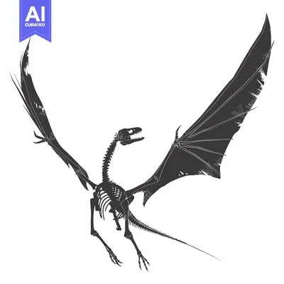 Aset desain premium: Skeletal Dragon in Flight with Open Wings