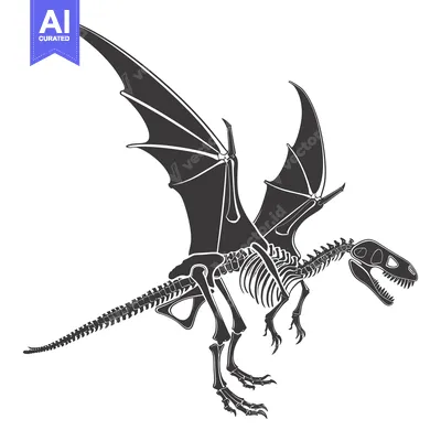 Premium design asset: A Black and White Skeletal Dragon with Spread Wings