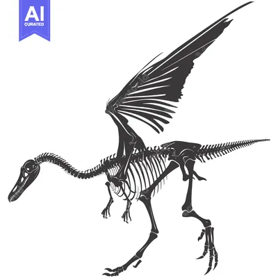 Aset premium populer: Skeleton of a feathered dinosaur with outstretched wings