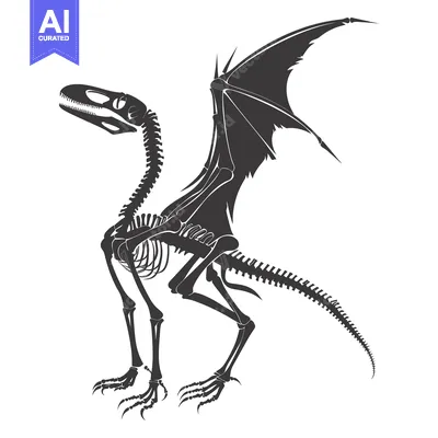 Aset desain premium: Skeleton of a Dragon-like Creature with Spiked Wings
