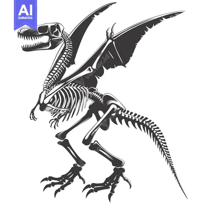 Premium design asset: Detailed Skeleton of a Winged Dinosaur with Sharp Claws