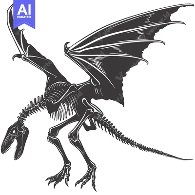 Aset desain premium: Skeletal Dragon with Spread Wings in Silhouette