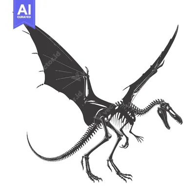 Aset premium populer: Skeletal Illustration of a Flying Dinosaur with Spread Wings