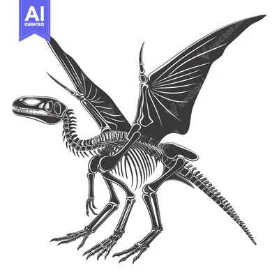 Detailed Skeleton of a Pterodactyl with Spread Wings