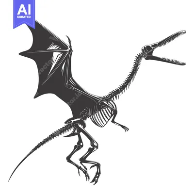 Aset desain premium: A detailed illustration of a Pterodactyl skeleton with wings outstretc