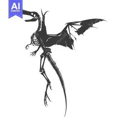 Premium design asset: Skeletal Illustration of a Flying Dinosaur with Wings