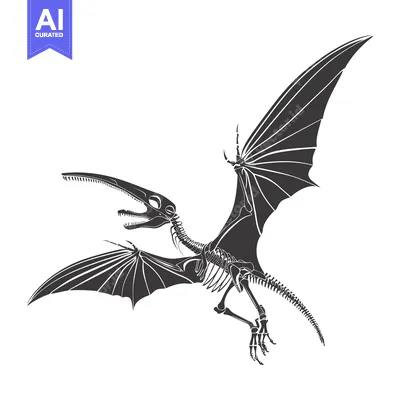 Aset premium populer: Skeletal Illustration of a Pterodactyl Dinosaur in Flight