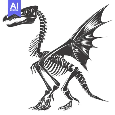 Aset desain premium: Skeletal Dragon with Wings, Standing in Profile