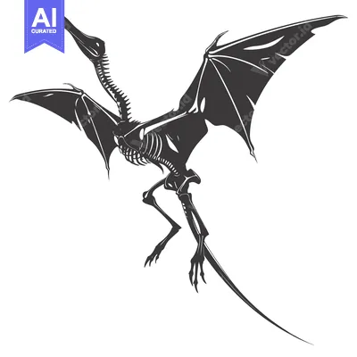 Skeletal Illustration of a Flying Pterosaur with Long Tail