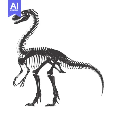 Black and White Silhouette of a Dinosaur Skeleton