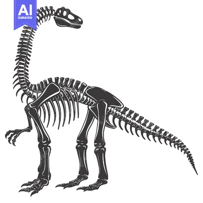 Aset desain premium: A Detailed Black and White Illustration of a Dinosaur Skeleton