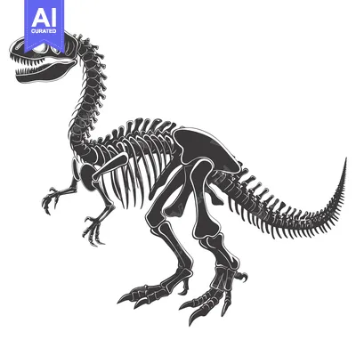 Silhouette of a dinosaur skeleton in a walking pose