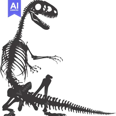 Aset desain premium: Silhouette of a Dinosaur Skeleton in a Posing Stance