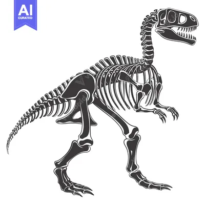 Aset desain premium: A Detailed Illustration of a Dinosaur Skeleton in a Standing Pose