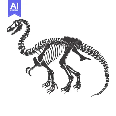Aset premium populer: A Detailed Black and White Dinosaur Skeleton Illustration