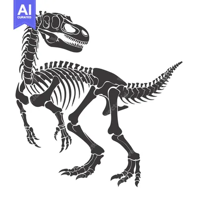 Aset desain premium: A Detailed Black and White Illustration of a Dinosaur Skeleton