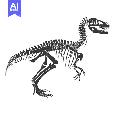Aset desain premium: Black and White Illustration of a Tyrannosaurus Rex Skeleton