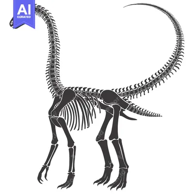 Aset desain premium: Silhouette of a Dinosaur Skeleton with a Curved Tail