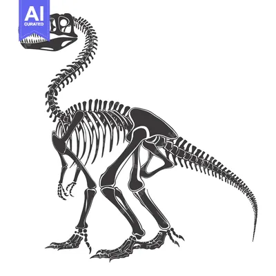 Aset desain premium: Black and White Illustration of a Dinosaur Skeleton
