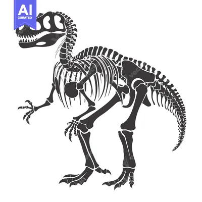 Aset desain premium: Black and White Silhouette of a Dinosaur Skeleton