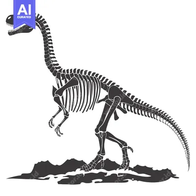 Aset premium populer: Silhouette of a dinosaur skeleton standing on a rocky terrain