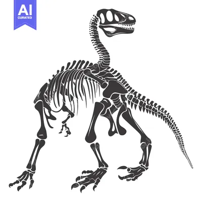 Black and White Illustration of a Dinosaur Skeleton