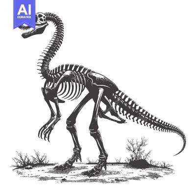 Aset premium populer: A Black and White Illustration of a Dinosaur Skeleton