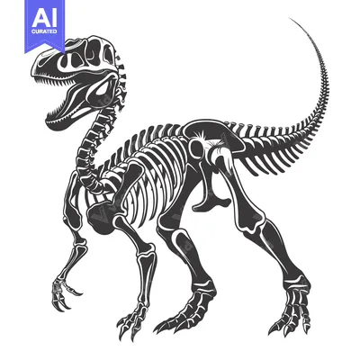 Black and White Illustration of a Dinosaur Skeleton