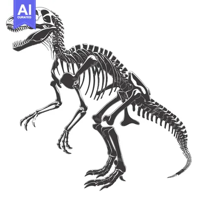 Aset desain premium: A Detailed Illustration of a Dinosaur Skeleton in Black and White