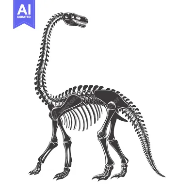 Aset premium populer: Black and White Illustration of a Dinosaur Skeleton