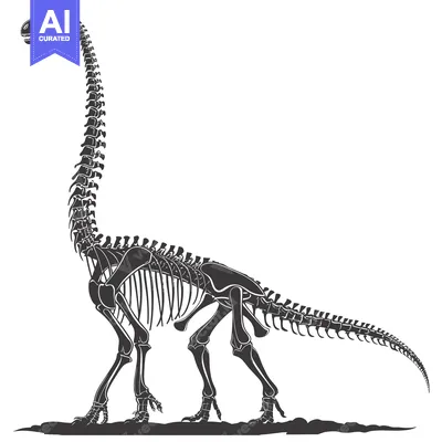 Aset premium populer: Black and white illustration of a dinosaur skeleton