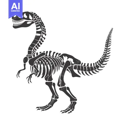 Premium design asset: Black and white illustration of a dinosaur skeleton