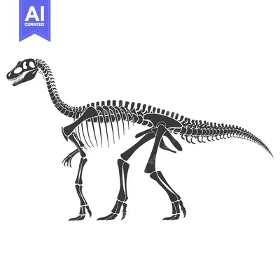 Aset desain premium: Black and White Silhouette of a Dinosaur Skeleton