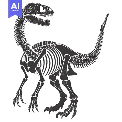 Black and White Silhouette of a Dinosaur Skeleton
