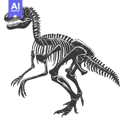 Premium design asset: A Detailed Black and White Illustration of a Dinosaur Skeleton