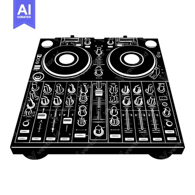 Aset desain premium: A black and white illustration of a DJ mixer