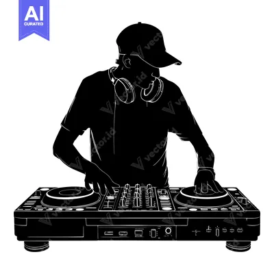 Silhouette of a DJ Mixing Music on a Turntable
