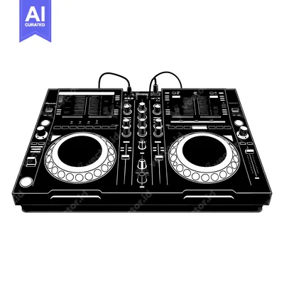 Premium design asset: Black and white illustration of a professional DJ mixer