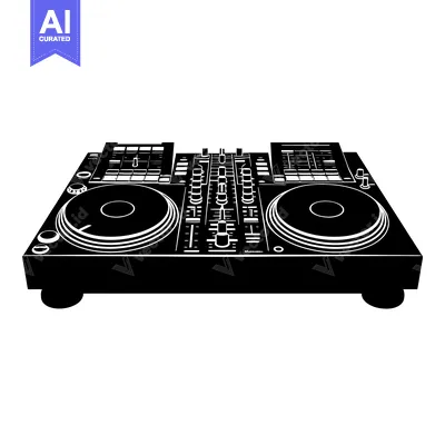 Black and White Silhouette of a DJ Mixer with Turntables