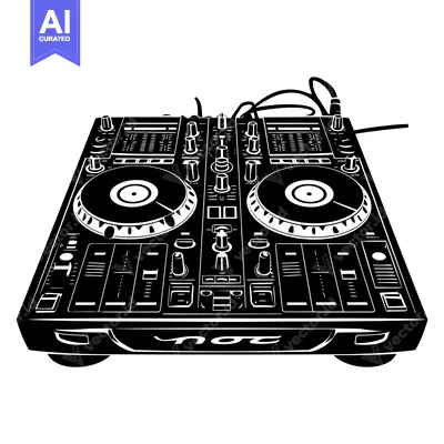 Aset desain premium: Black and White Illustration of a DJ Mixer