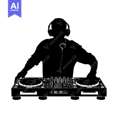 Silhouette of a DJ with headphones mixing music on a mixer