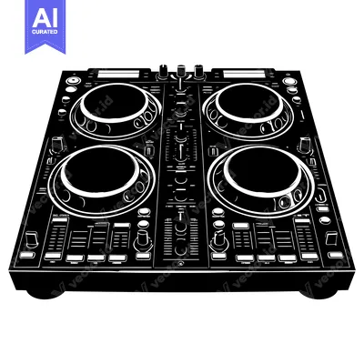 Aset premium populer: Black and White Silhouette of a DJ Mixer with Knobs and Buttons