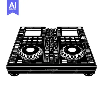 Premium design asset: Black and White Illustration of a DJ Mixer